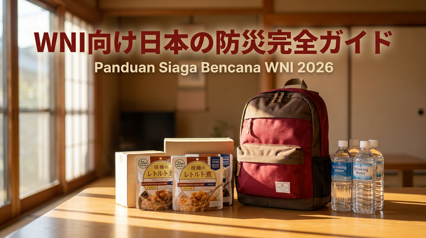 【2026年最新】在日WNI向け日本の防災完全ガイド|ハラール非常食の備蓄と避難所(Hinanjo)で役立つ防災ポーチ作成法